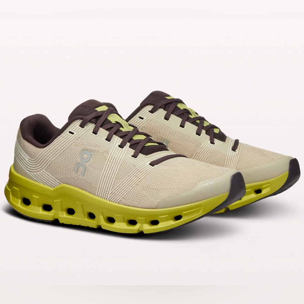 On Running Athletic Shoes in Cream and Brown
